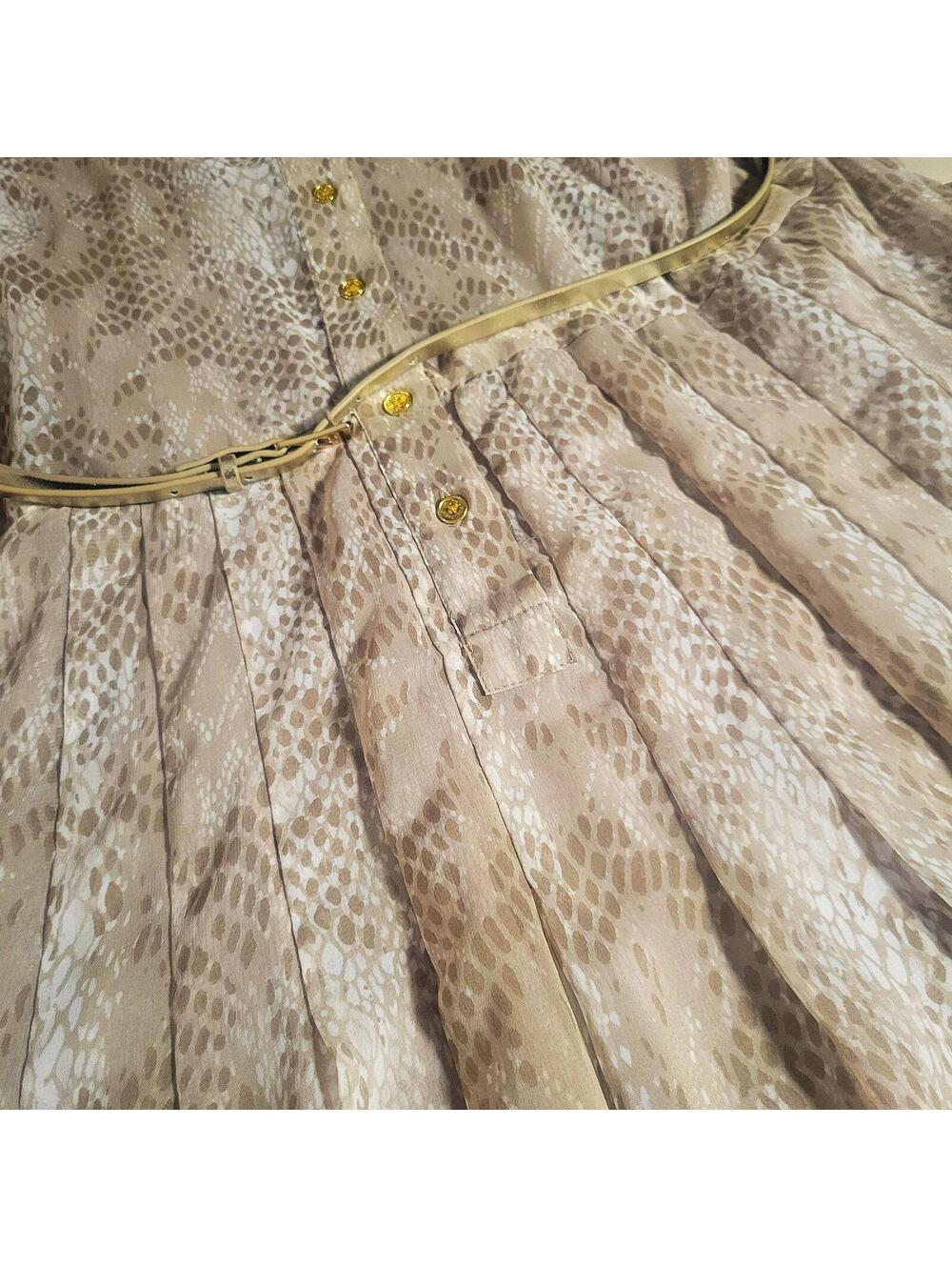 Calvin Klein Sleeveless Dress Pleated Neutral-Toned Snakeskin Print - Size 12 - Picture 8 of 9